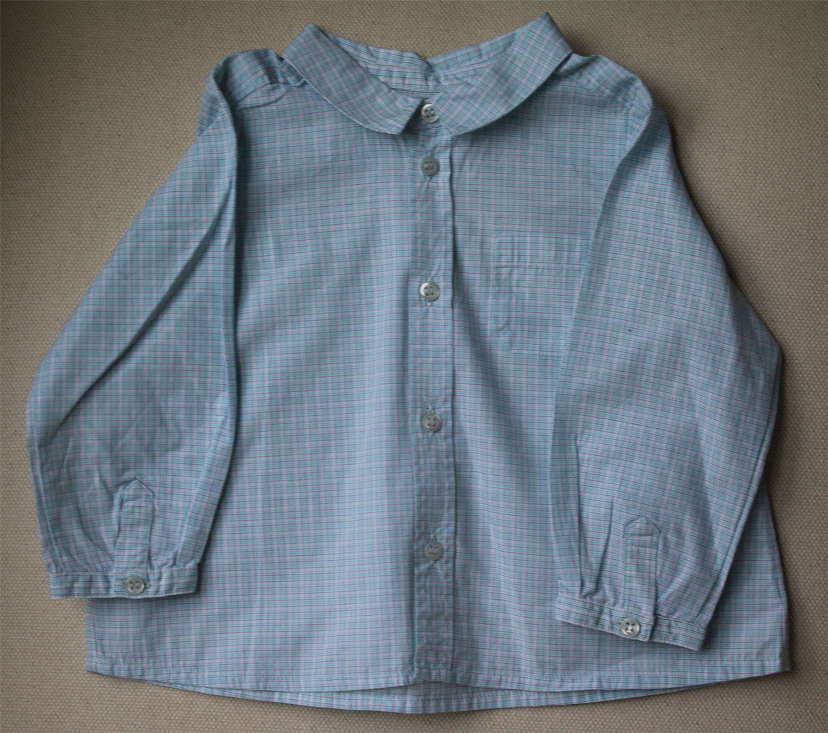 BONPOINT BABY BLUE & WHITE CHECK SHIRT 12 MONTHS