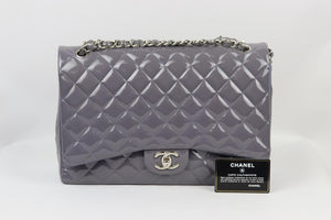 CHANEL 2012 MAXI CLASSIC QUILTED PATENT LEATHER DOUBLE FLAP SHOULDER BAG