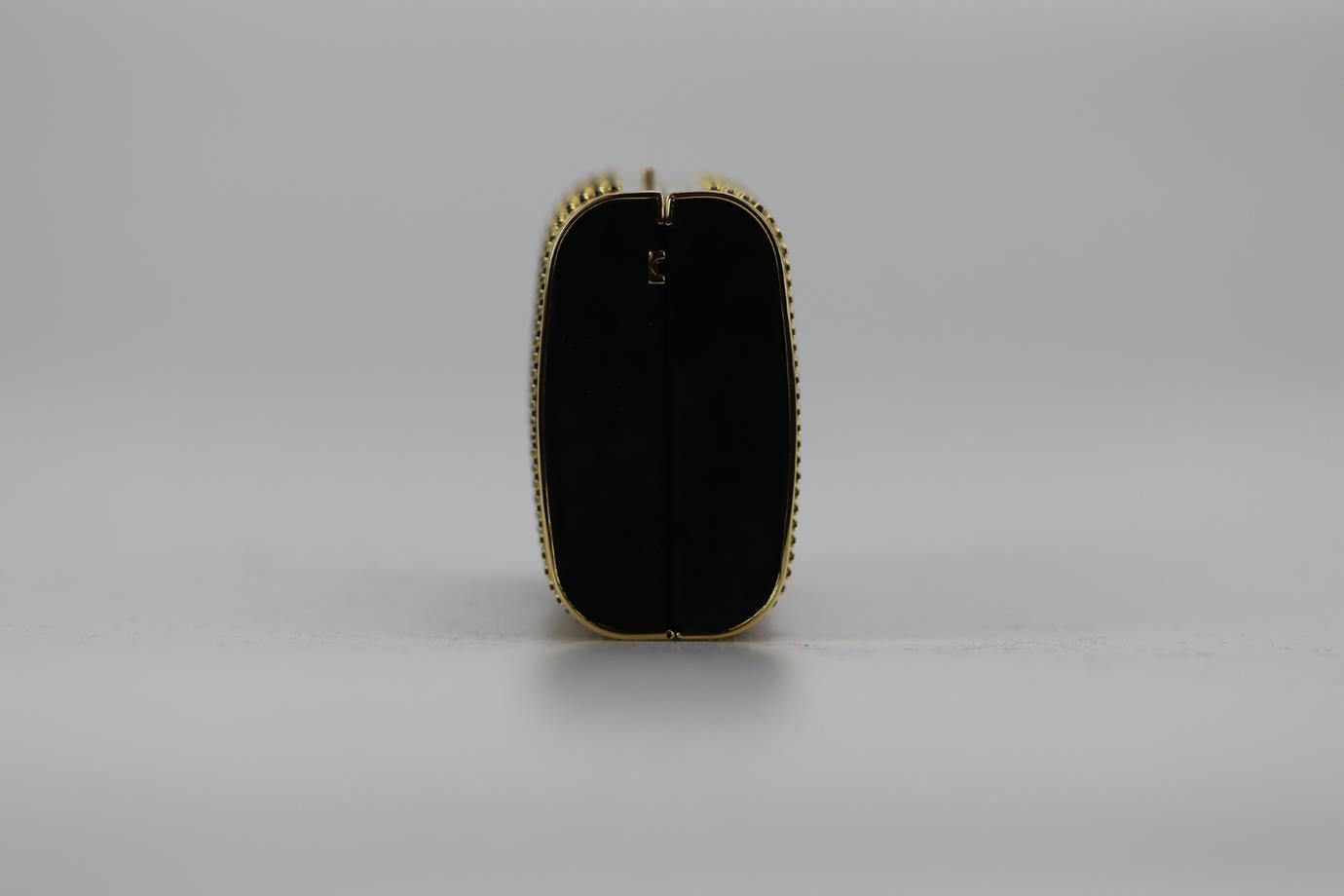 STARK CRYSTAL EMBELLISHED SUEDE AND GOLD TONE CLUTCH