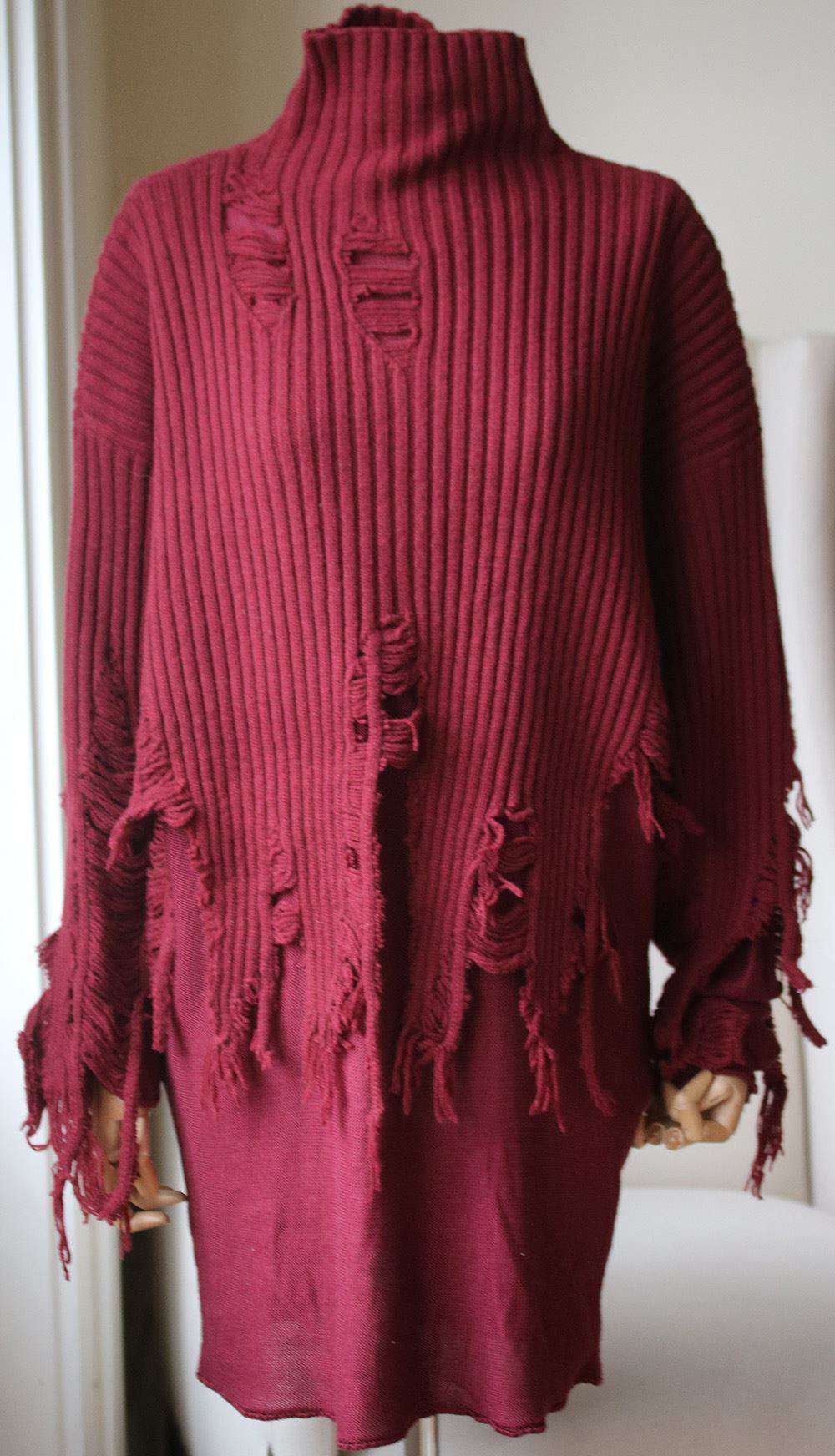 YANG LI DISTRESSED KNIT TURTLENECK DRESS IT 40 UK 8