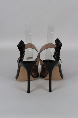 GIANVITO ROSSI BOW DETAILED PVC AND PATENT LEATHER SLINGBACK PUMPS EU 38.5 UK 5.5 US 8.5