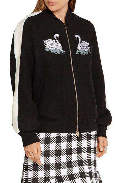 STELLA MCCARTNEY LORINDA SWAN-EMBROIDERED WOOL-BLEND BOMBER JACKET IT 36 UK 6