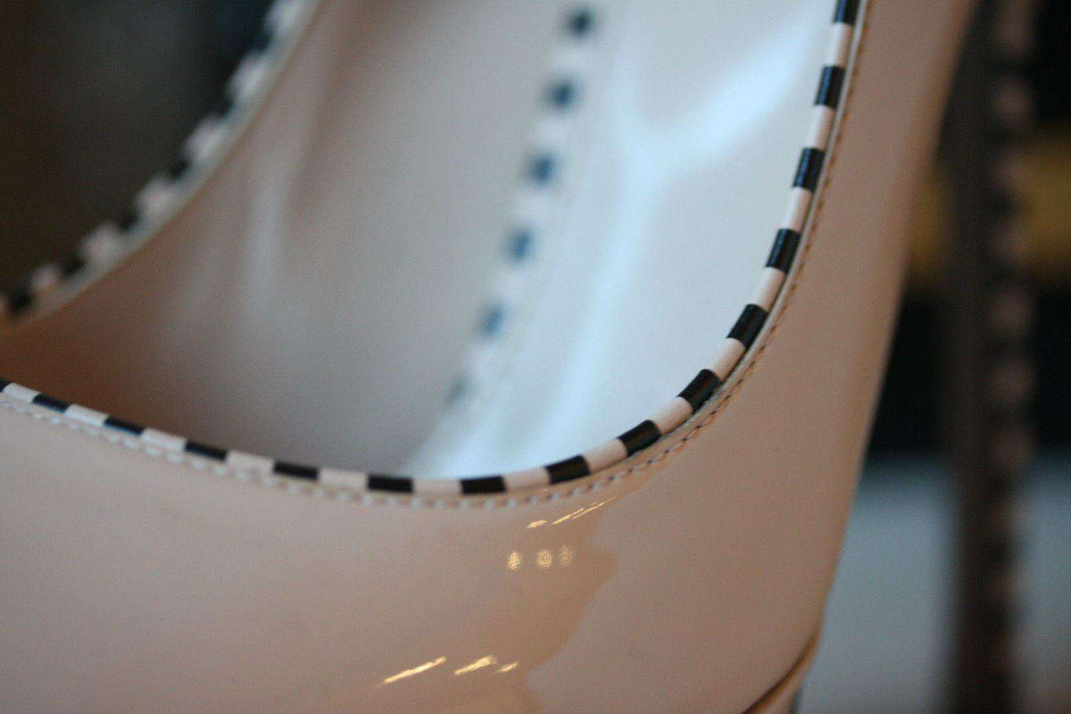 SERGIO ROSSI OPTIKALA PATENT NUDE STRIPED HEELS EU 38.5 UK 5.5