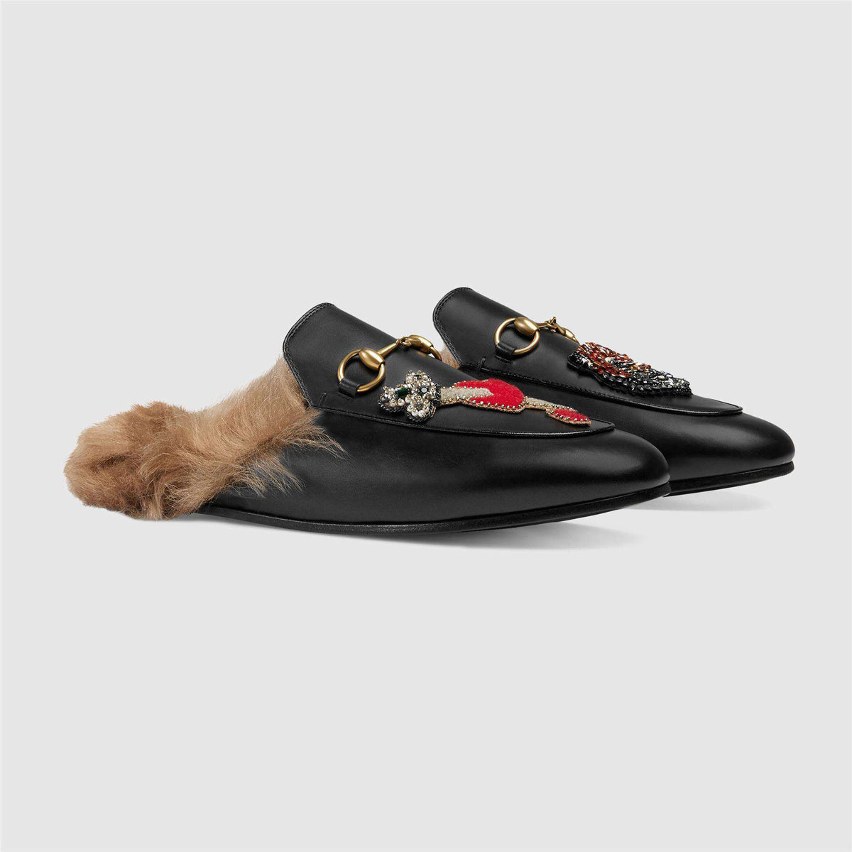 GUCCI PRINCETOWN APPLIQUÉD EMBELLISHED LEATHER SLIPPERS EU 38 UK 5 US 8