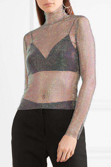 GUCCI CRYSTAL-EMBELLISHED STRETCH-MESH TURTLENECK TOP IT 40 UK 8