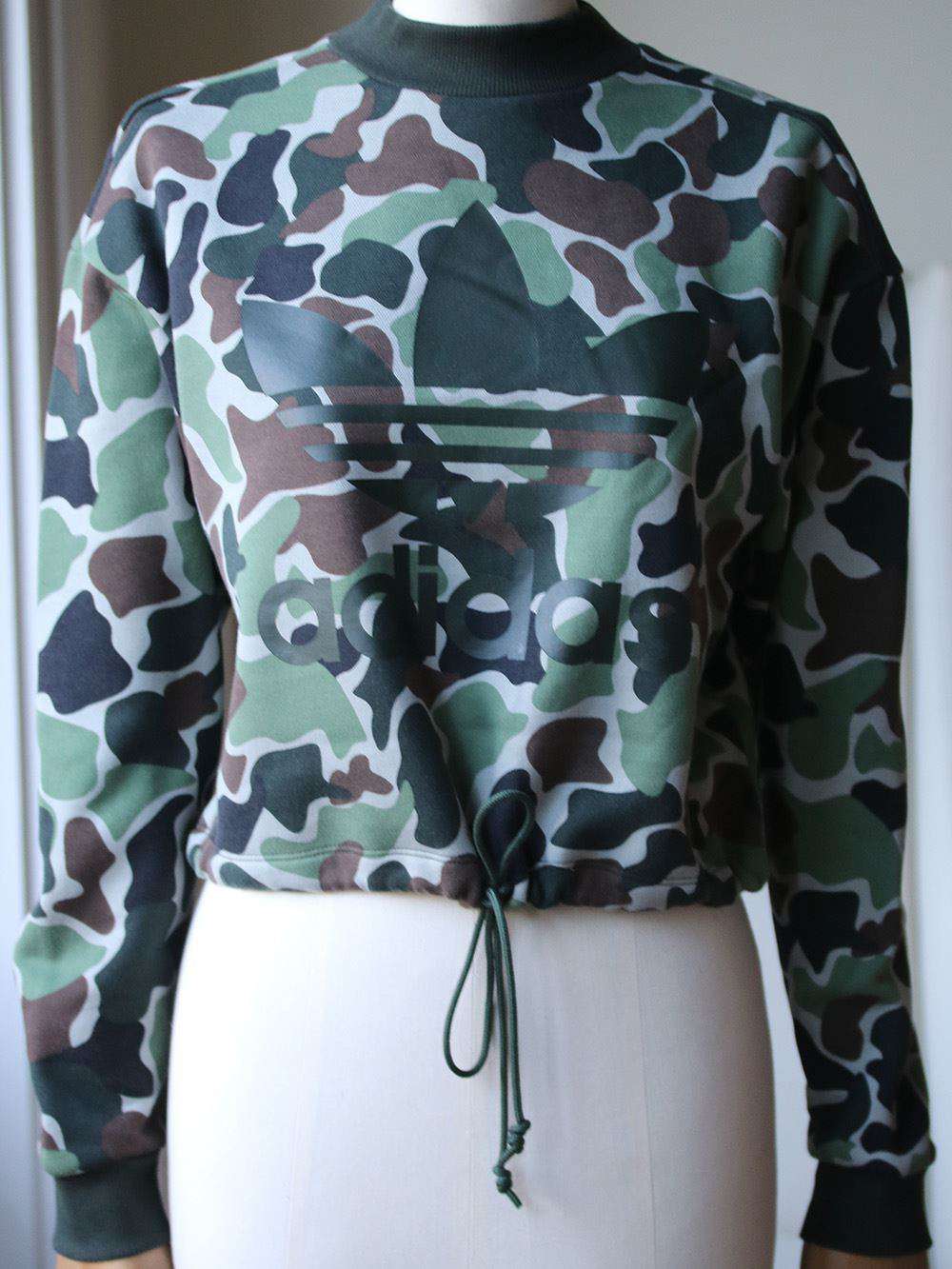 ADIDAS ORIGINALS CAMO PRINT DRAWSTRING CROP SWEATER UK 8