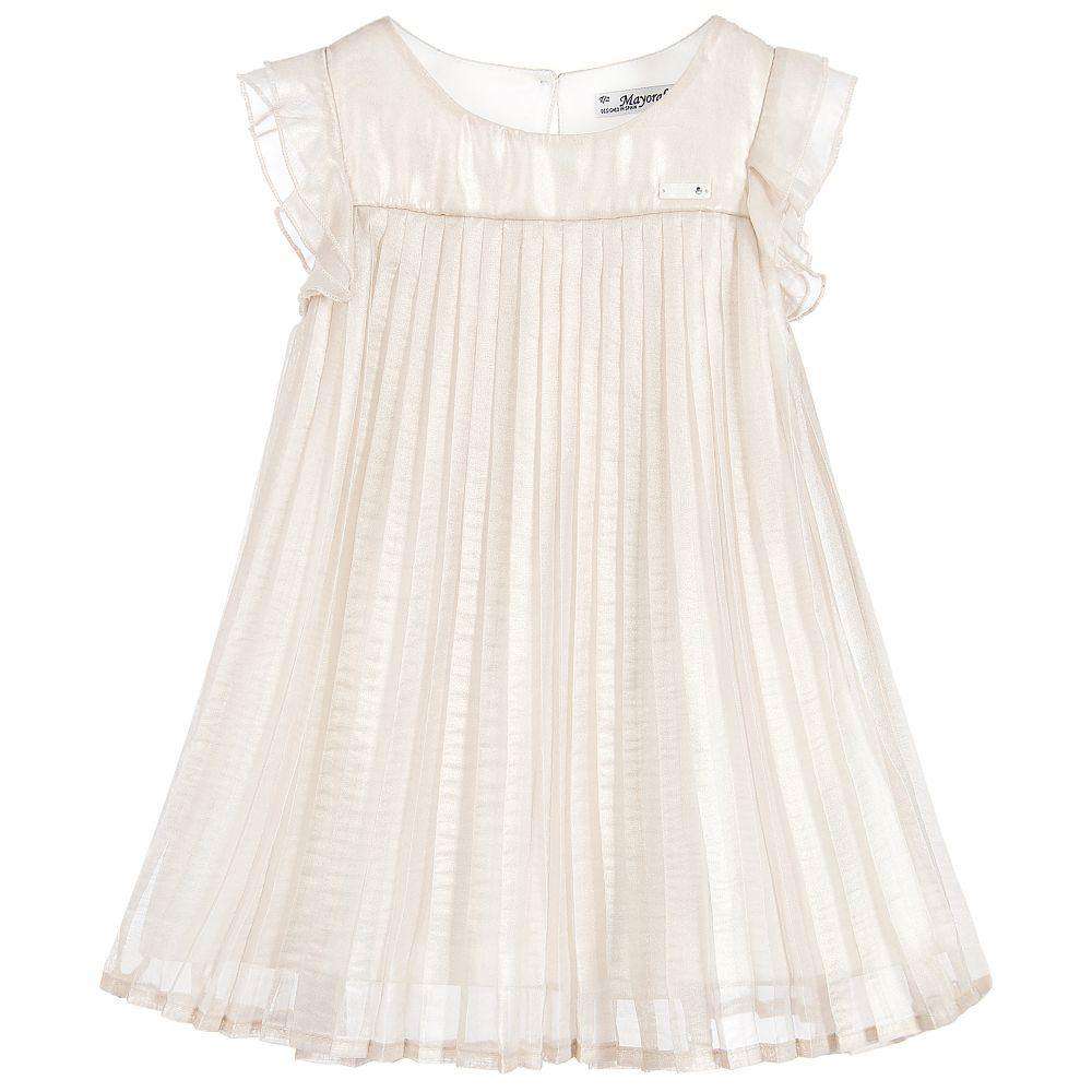 MAYORAL CHIC GIRLS GOLD CHIFFON PLEATED DRESS 5 YEARS