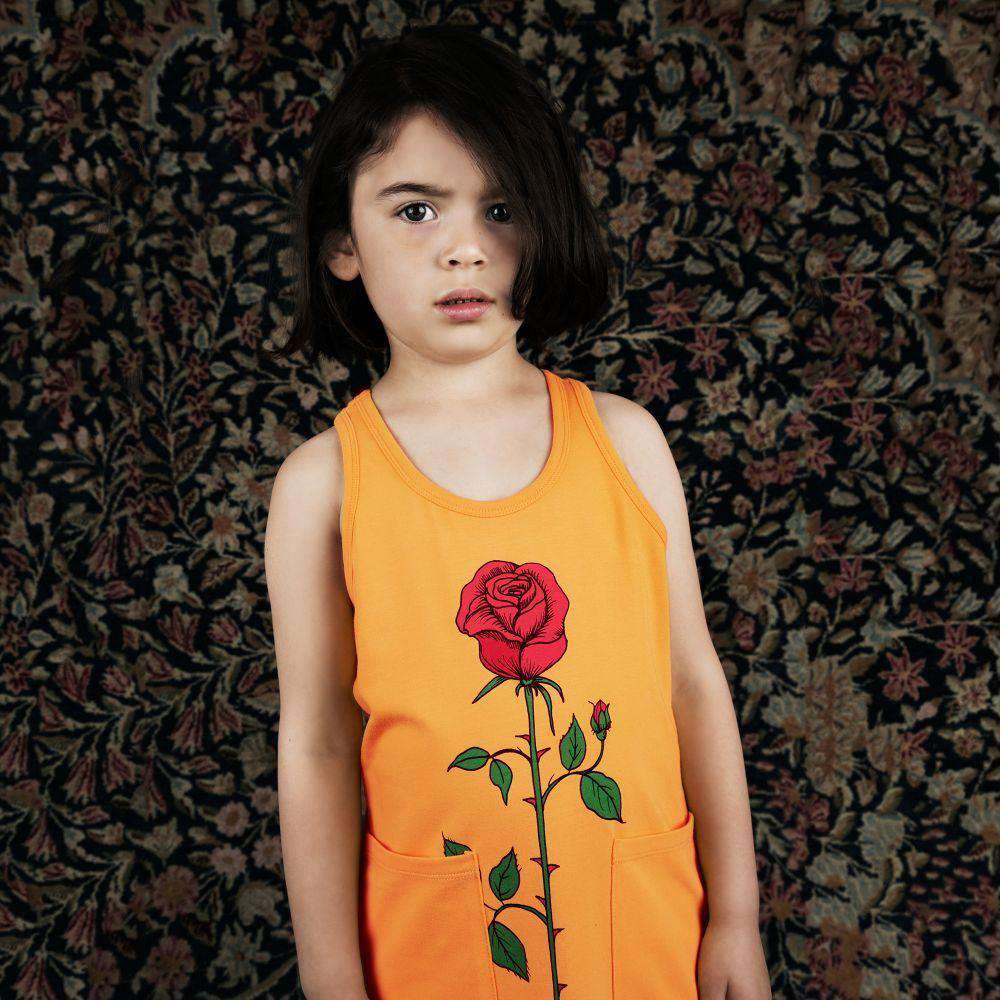 MINI RODINI GIRLS YELLOW ROSE DRESS 4-5 YEARS