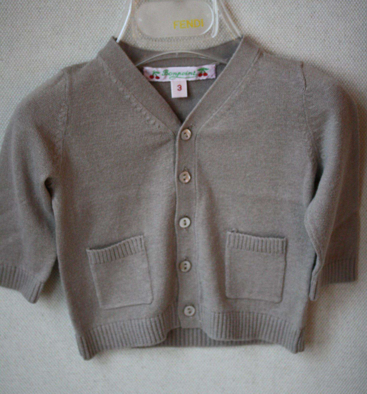 BONPOINT BABY BEIGE COTTON CARDIGAN 3 MONTHS