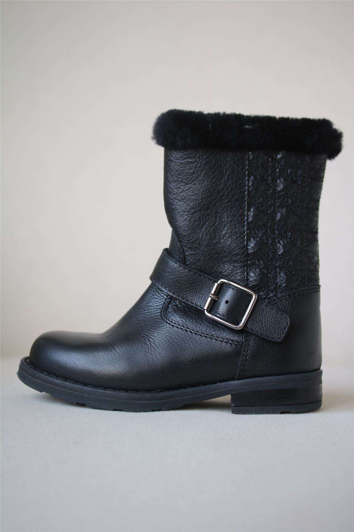 DIOR GIRLS BLACK LEATHER BOOTS WITH SHEARLING LINING EU 24 UK 6