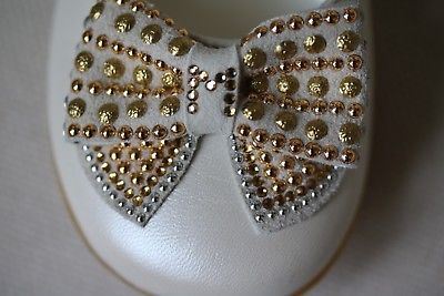 MISSOURI GIRLS IVORY & GOLD LEATHER BOW SHOES EU 24 UK 7