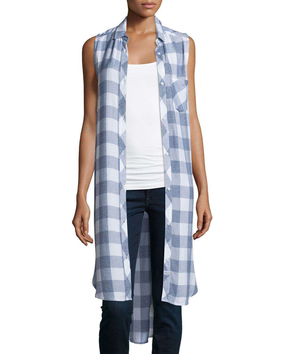 RAILS JORDYN PLAID SLEEVELESS HIGH-LOW RIVER WHITE SHIRT TUNIC DRESS SMALL