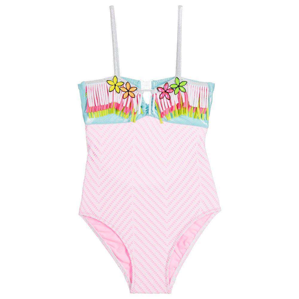 PATE DE SABLE GIRLS PINK FRINGED SWIMSUIT 4 YEARS