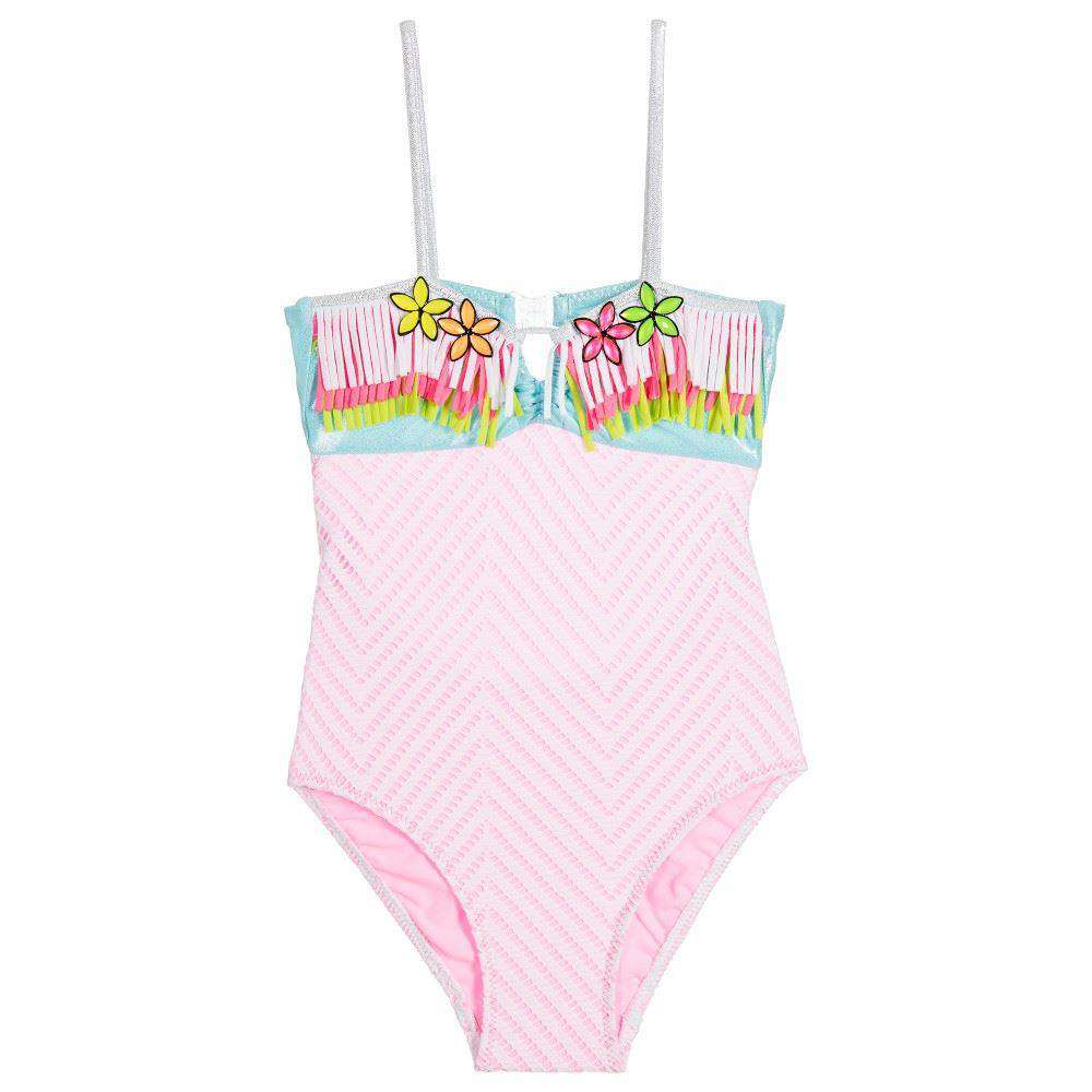 PATE DE SABLE GIRLS PINK FRINGED SWIMSUIT 4 YEARS