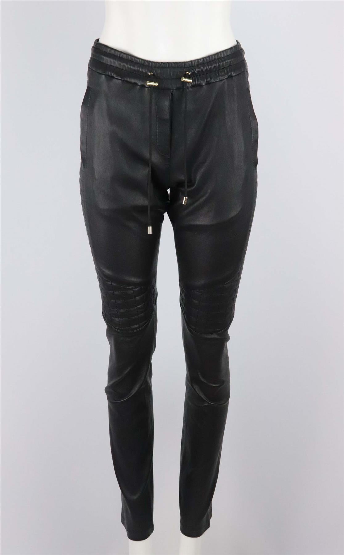 BALMAIN STRETCH LEATHER BIKER PANTS FR 34 UK 6