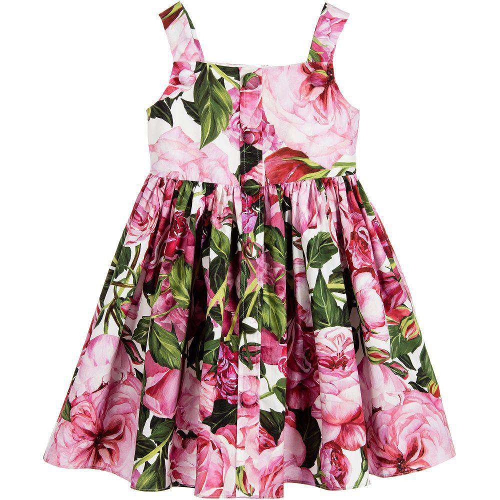DOLCE & GABBANA GIRLS PINK ROSE BIANCO COTTON DRESS 4 YEARS