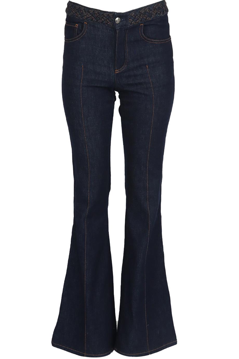 CHLOÉ BRAIDED HIGH RISE FLARED DENIM JEANS FR 36 UK 8