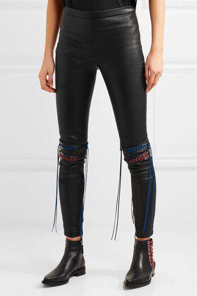 ALEXANDER MCQUEEN WHIPSTITCHED STRETCH-LEATHER LEGGINGS IT 40 UK 8