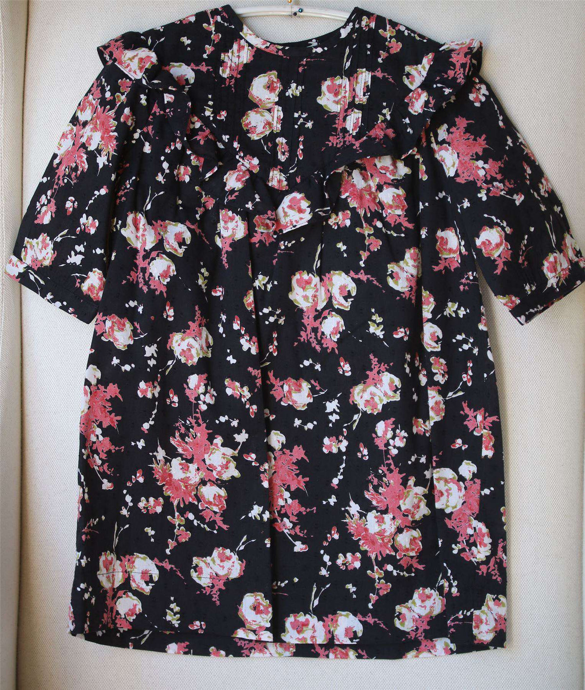 BONPOINT GIRLS BLACK FLORAL FALBALA DRESS 6 YEARS