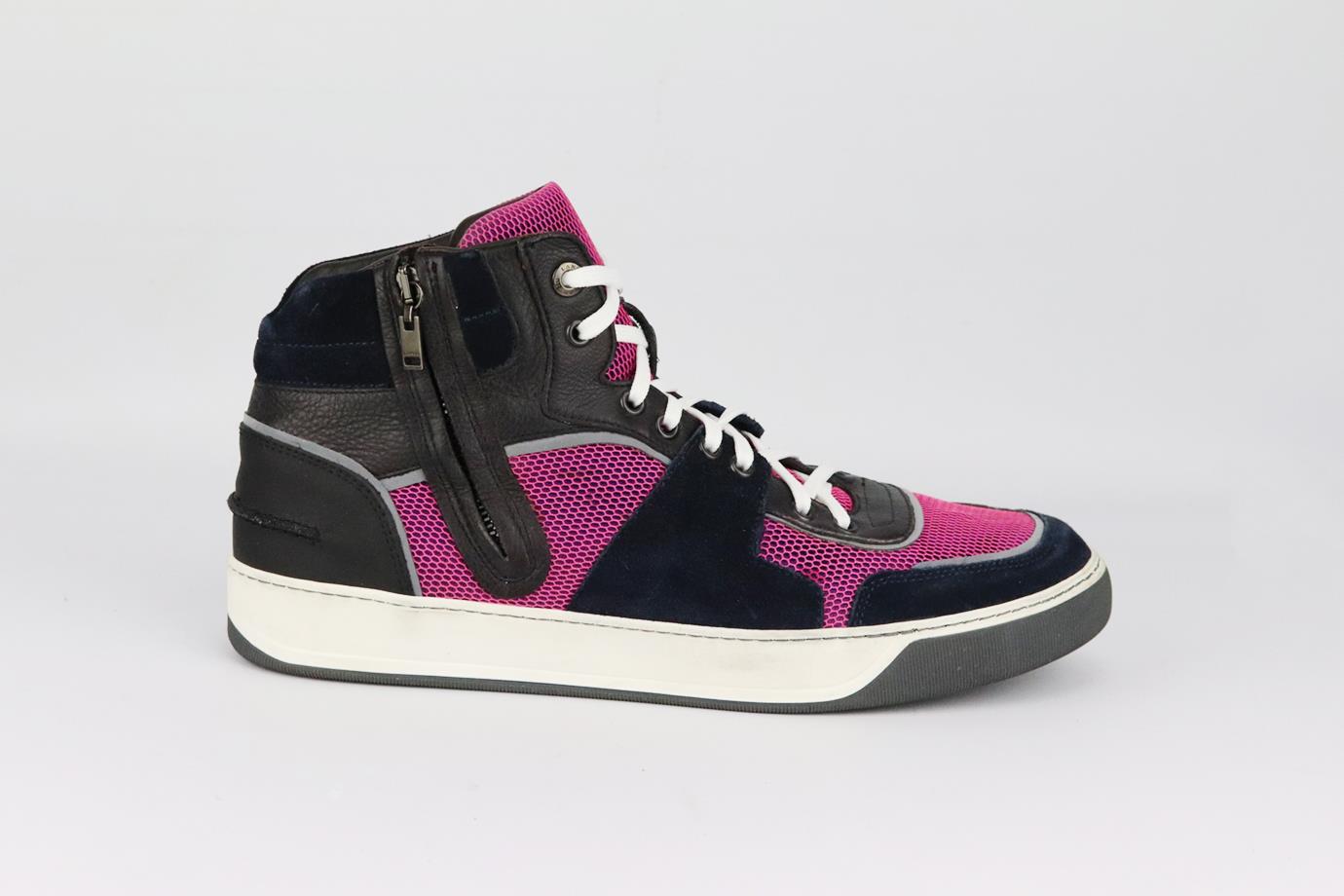 LANVIN MEN'S LEATHER, SUEDE AND MESH HIGH TOP SNEAKERS EU 43 UK 9 US 10