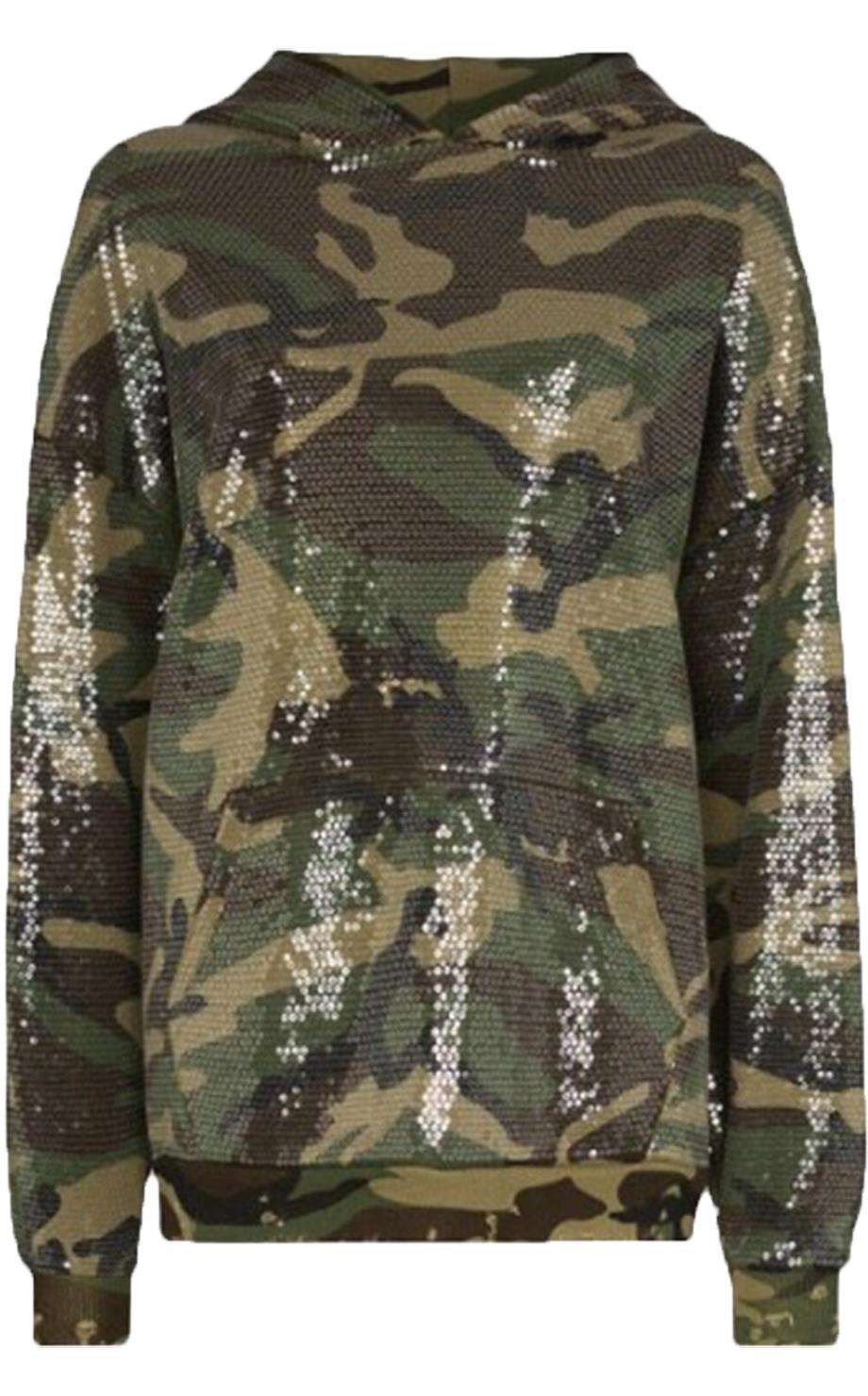 R13 OVERSIZED SEQUIN EMBELLISHED CAMO PRINT COTTON HOODIE SMALL