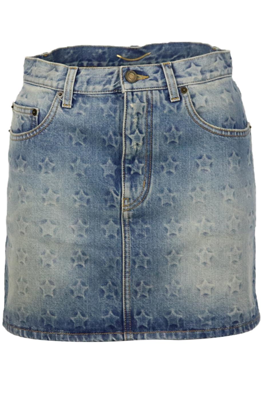 SAINT LAURENT PRINTED DENIM MINI SKIRT W29 UK 10/12