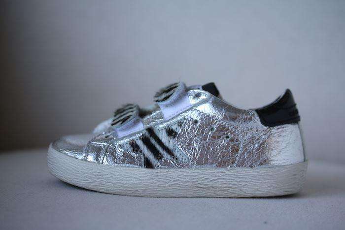 GOLDEN GOOSE DELUXE BRAND KIDS SILVER ZEBRA TRAINERS EU 24 UK 7