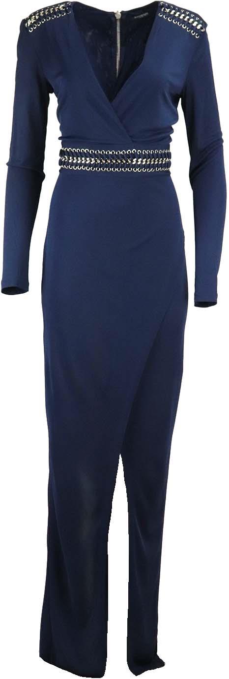 BALMAIN CHAIN TRIMMED WRAP EFFECT JERSEY GOWN FR 42 UK 14