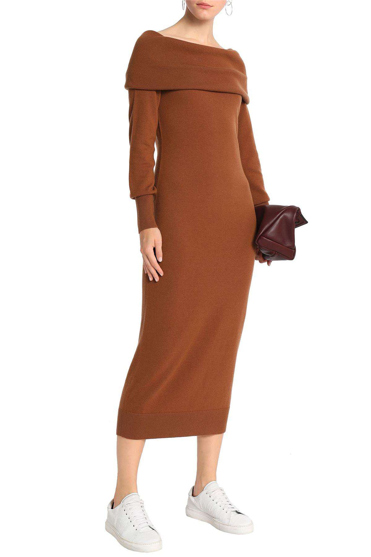 THEORY OFF THE SHOULDER MERINO WOOL MIDI DRESS MEDIUM