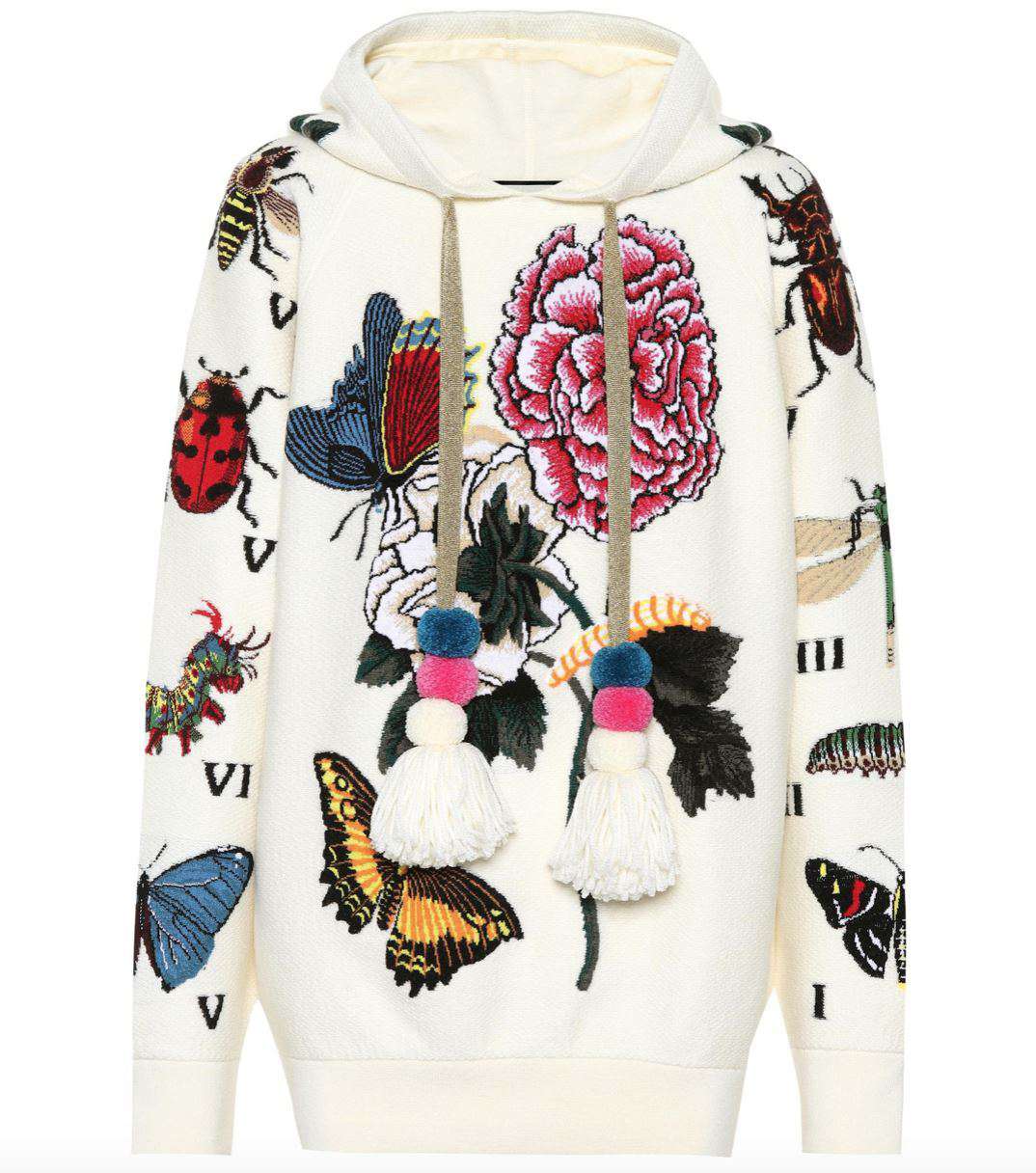 GUCCI FLORAL EMBROIDERED OVERSIZED WOOL BLEND HOODIE MEDIUM