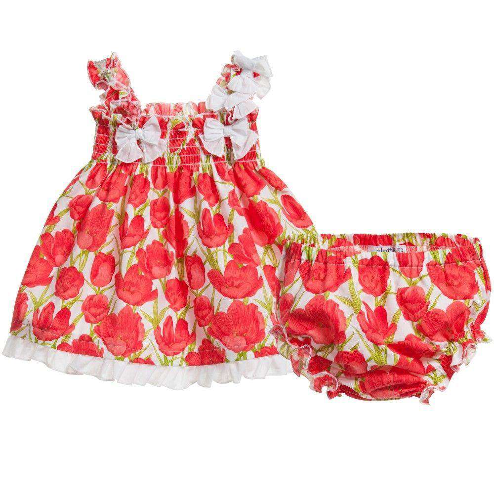 ALETTA BABY RED FLORAL DRESS AND BLOOMERS 18 MONTHS