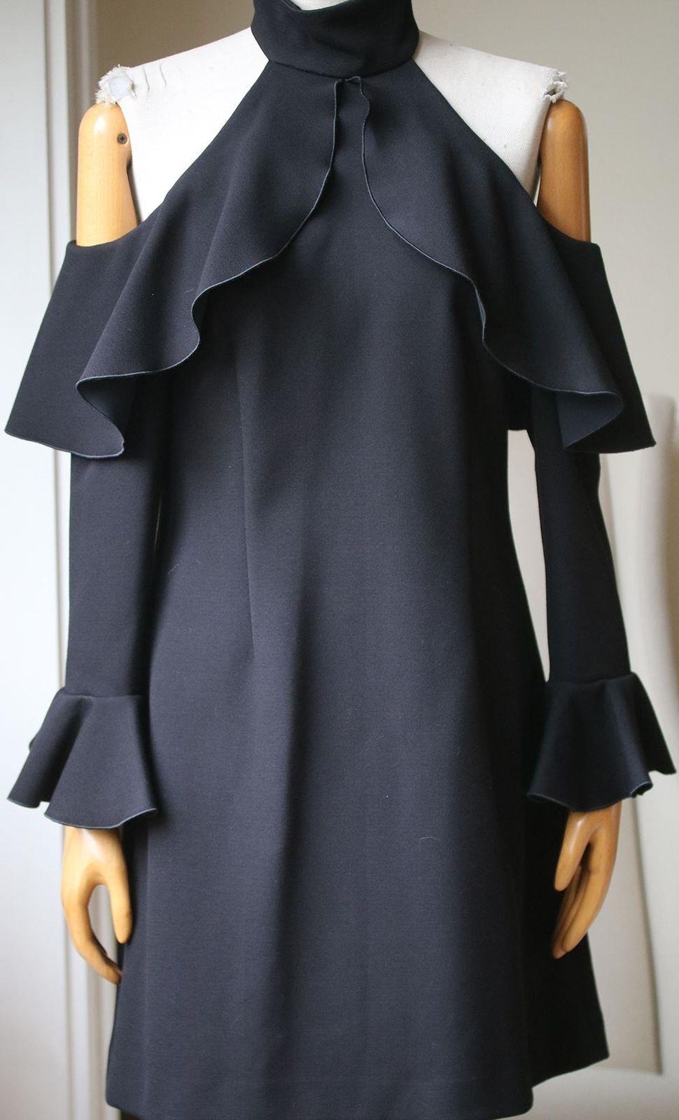 ELIE SAAB COLD SHOULDER RUFFLED CREPE MINI DRESS FR 40 UK 12