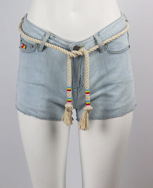 MIRA MIKATI BELTED EMBROIDERED DENIM SHORTS FR 34 UK 6