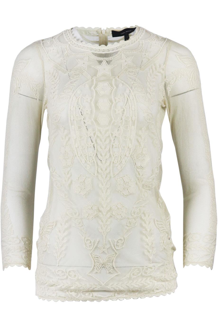ISABEL MARANT DIANE EMBROIDERED COTTON MESH TOP FR 38 UK 10