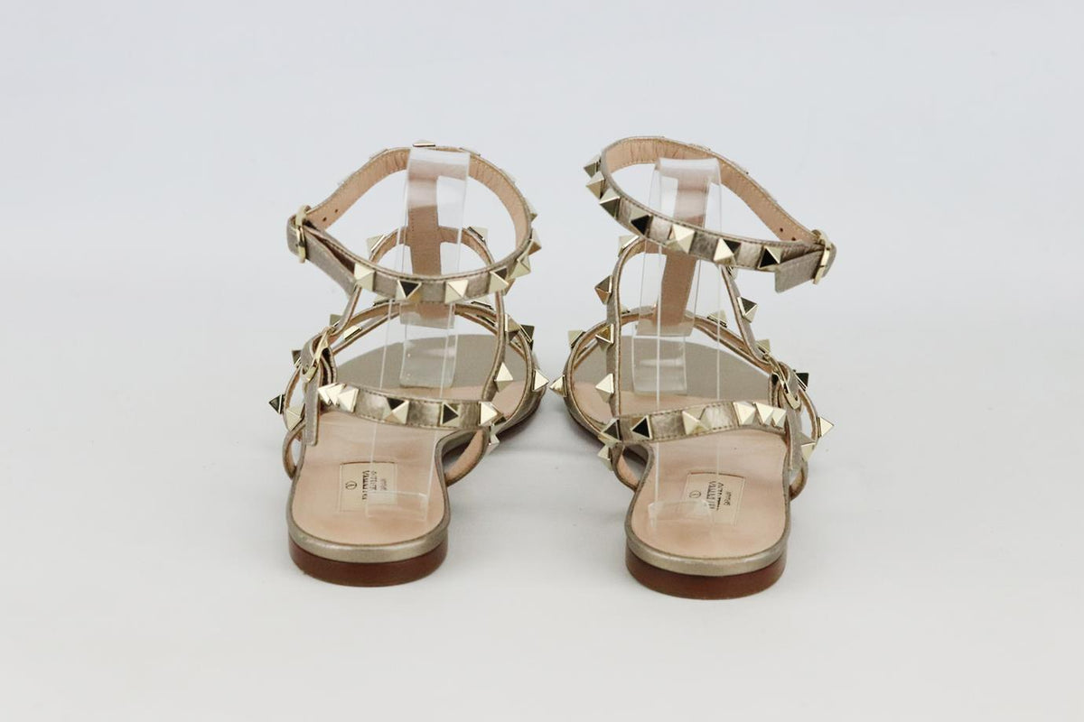 VALENTINO GARAVANI ROCKSTUD METALLIC LEATHER SANDALS EU 37.5 UK 4.5 US 7.5