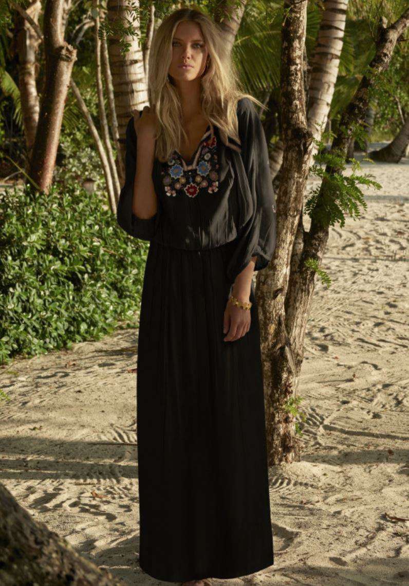 MELISSA ODABASH SIENNA EMBROIDERED LONG DRESS SMALL