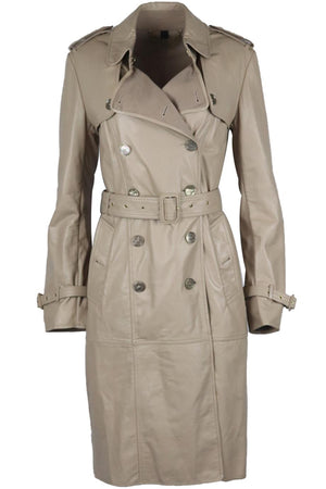 BURBERRY PRORSUM BELTED DOUBLE BREASTED LEATHER TRENCH COAT IT 44 UK 12