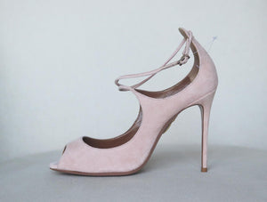 AQUAZZURA SUEDE LACE UP SANDALS EU 38.5 UK 5.5 US 8.5