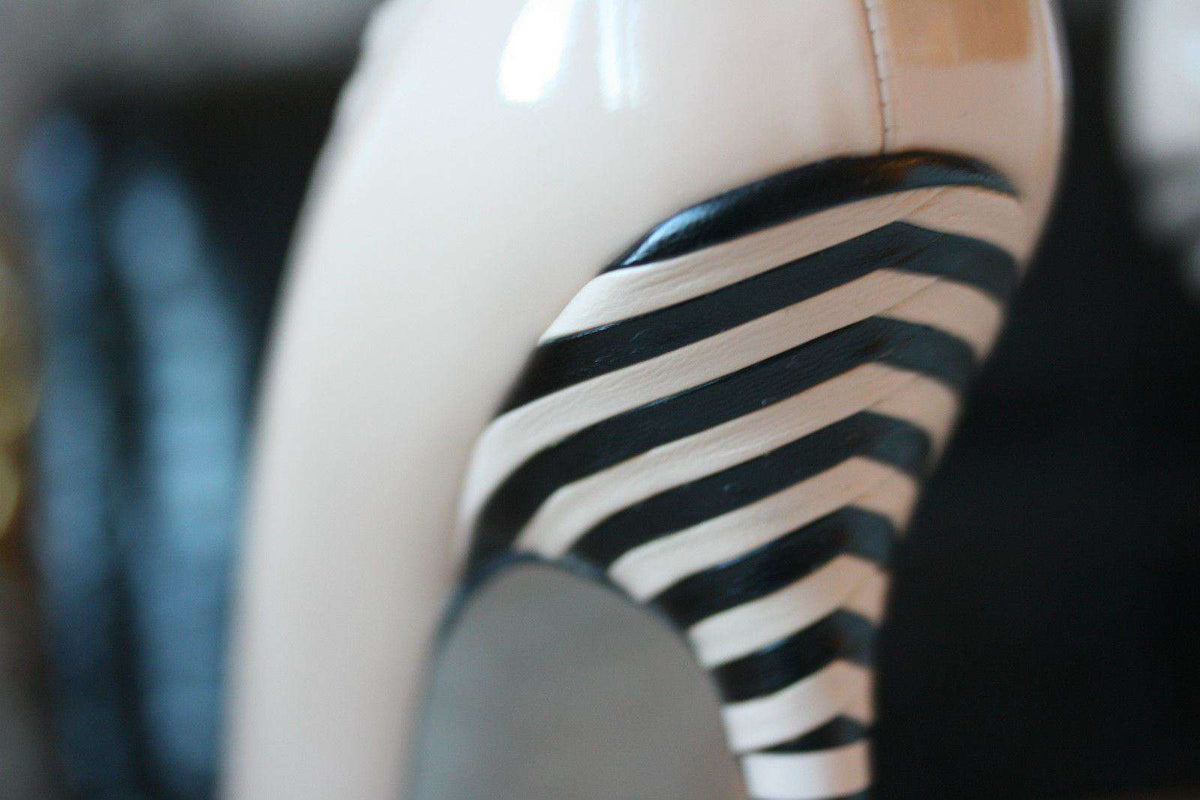 SERGIO ROSSI OPTIKALA PATENT NUDE STRIPED HEELS EU 38.5 UK 5.5