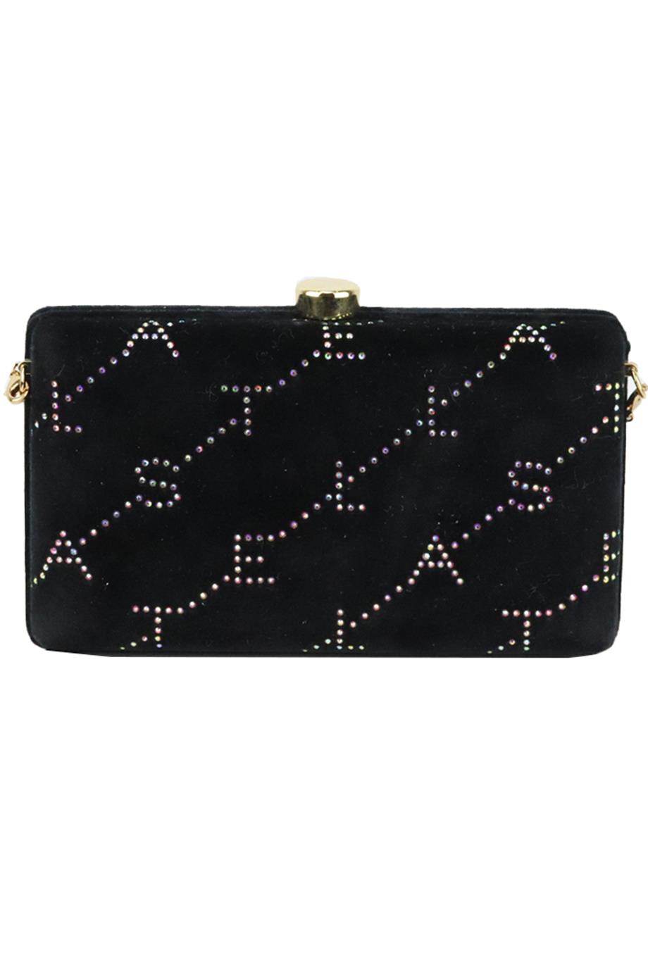 STELLA MCCARTNEY LOGO EMBELLISHED VELVET CLUTCH