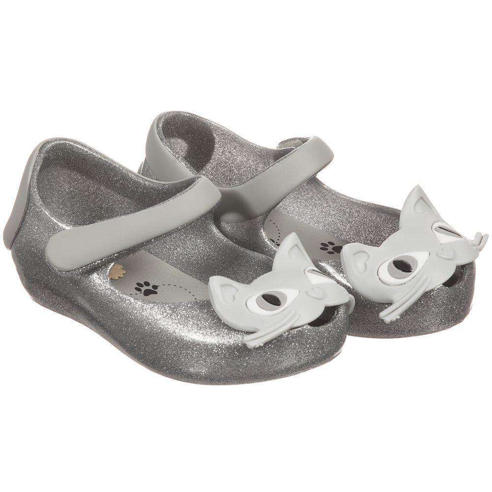 MINI MELISSA SILVER GLITTER CAT JELLY SHOES EU 27 UK 9