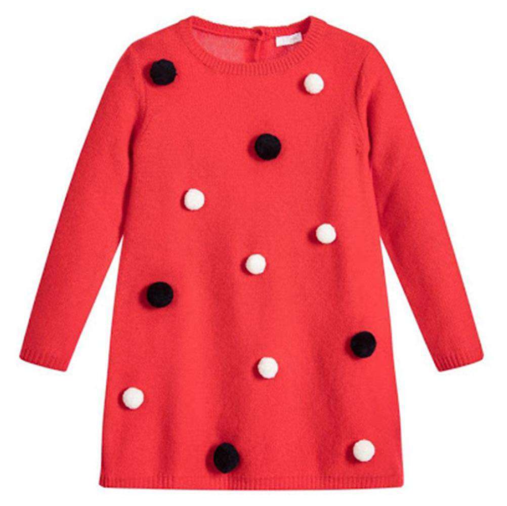 IL GUFO KIDS GIRLS POM POM WOOL DRESS 5 YEARS