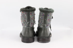CHANEL 2016 SHEARLING LINED TWEED AND LEATHER ANKLE BOOTS EU 38.5 UK 5.5 US 8.5