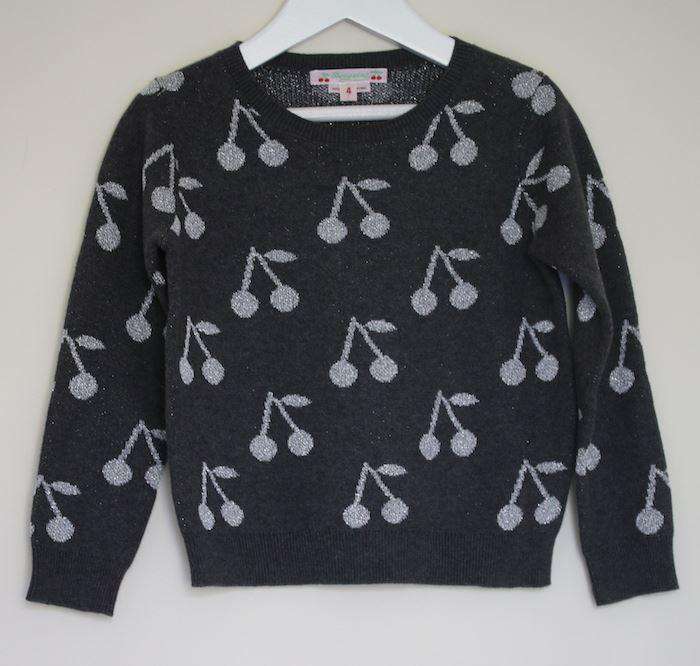 BONPOINT GIRLS GREY CHERRY SWEATER 4 YEARS