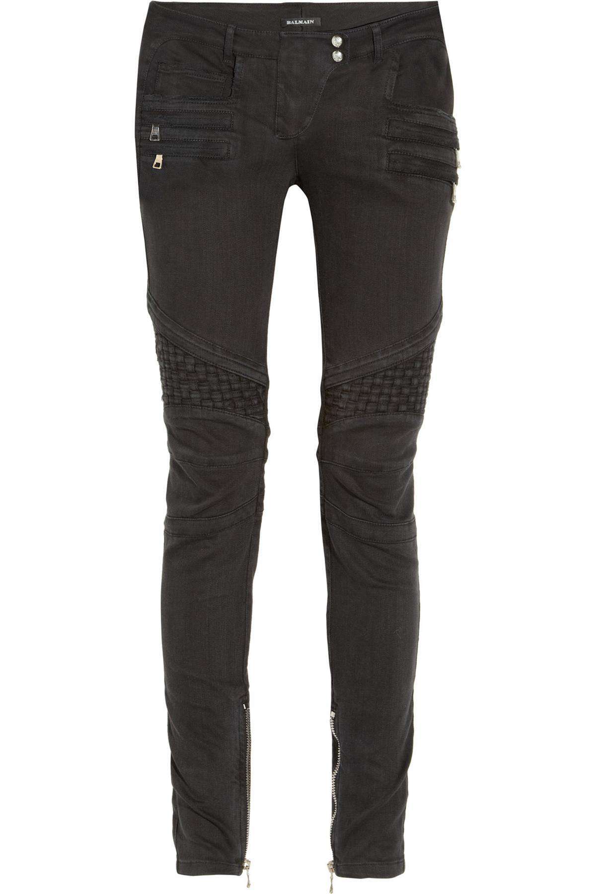 BALMAIN DISTRESSED MOTO STYLE LOW RISE SKINNY JEANS FR 38 UK 10