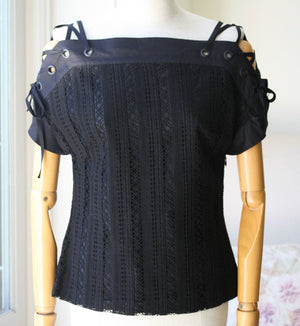 THAKOON LACE UP SLEEVE COTTON TOP SZ 2 UK 8/10 US 4/6 IT 40/42