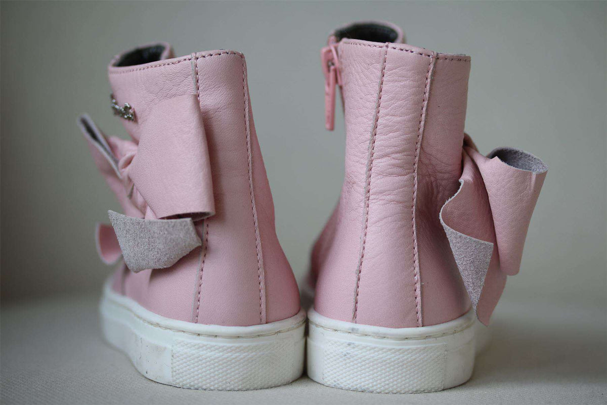 SIMONETTA GIRLS PINK LEATHER ANKLE BOOTS WITH BOWS EU 26 UK 8.5