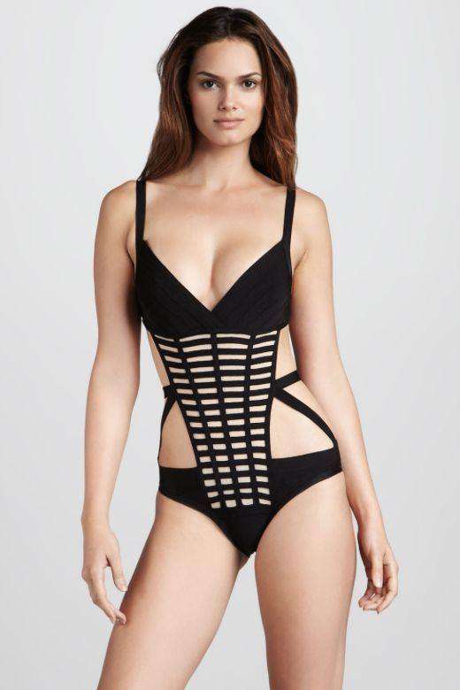 HERVE LEGER BLACK IVEY SWIMSUIT SIZE S