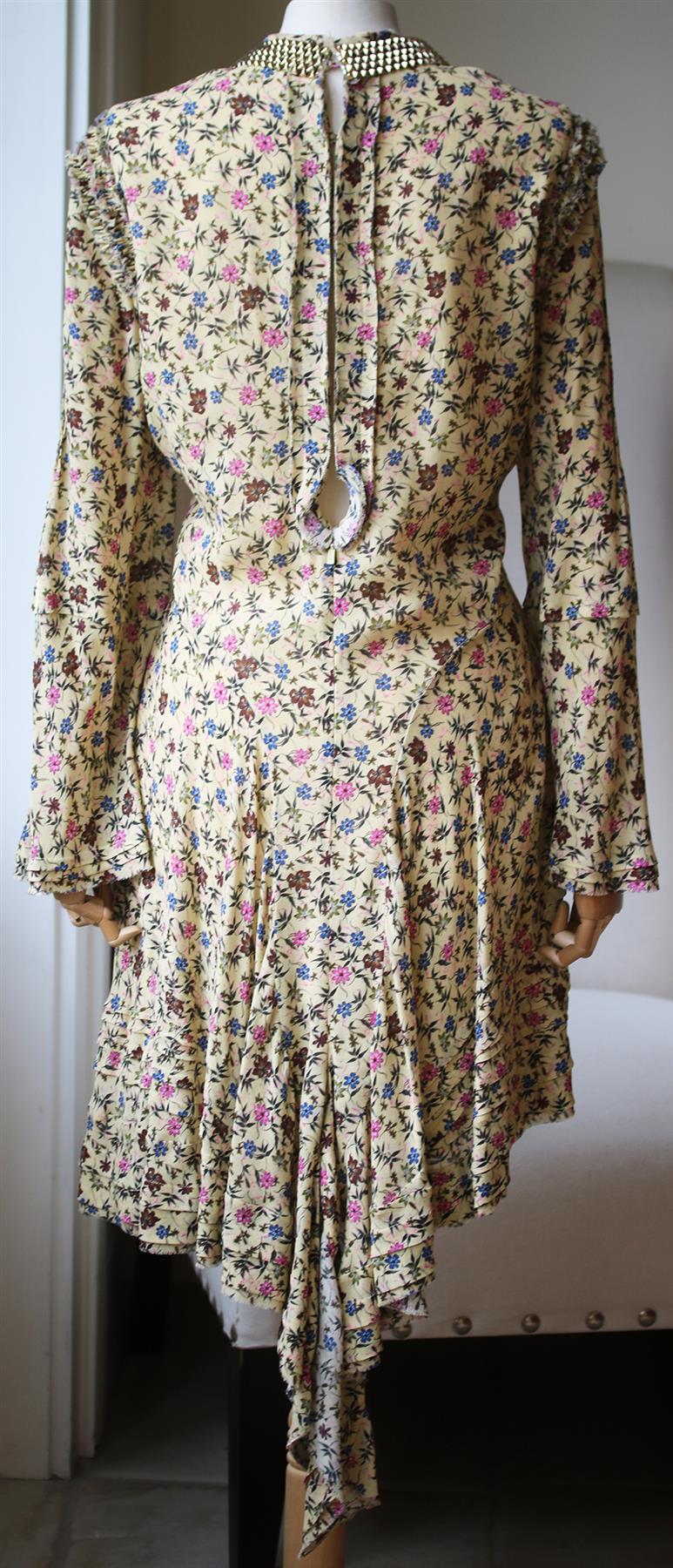 CHLOÉ EMBELLISHED RUFFLED FLORAL PRINT GEORGETTE MINI DRESS FR 42 UK 14