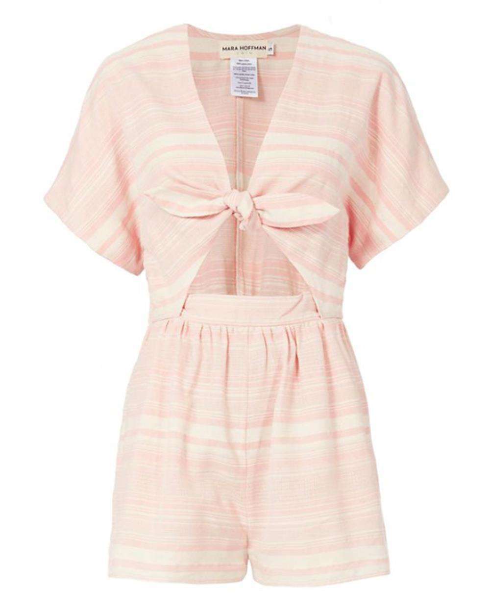 MARA HOFFMAN TIE FRONT STRIPE PLAYSUIT MEDIUM